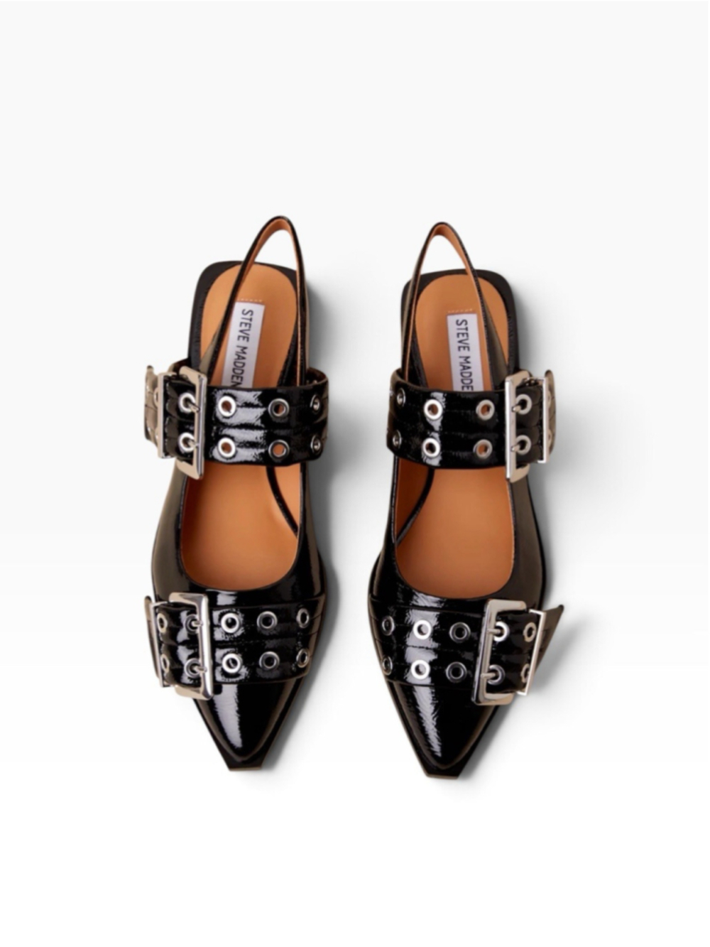 Steve Madden 8.5 Black Slingback Pointed Toe Block Heel Buckle Grommet Graya